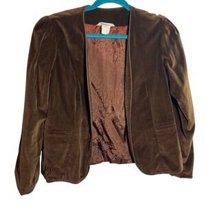 Vintage Dimension V Petite Brown Velvet Open Blazer Jacket Women's Size Small
